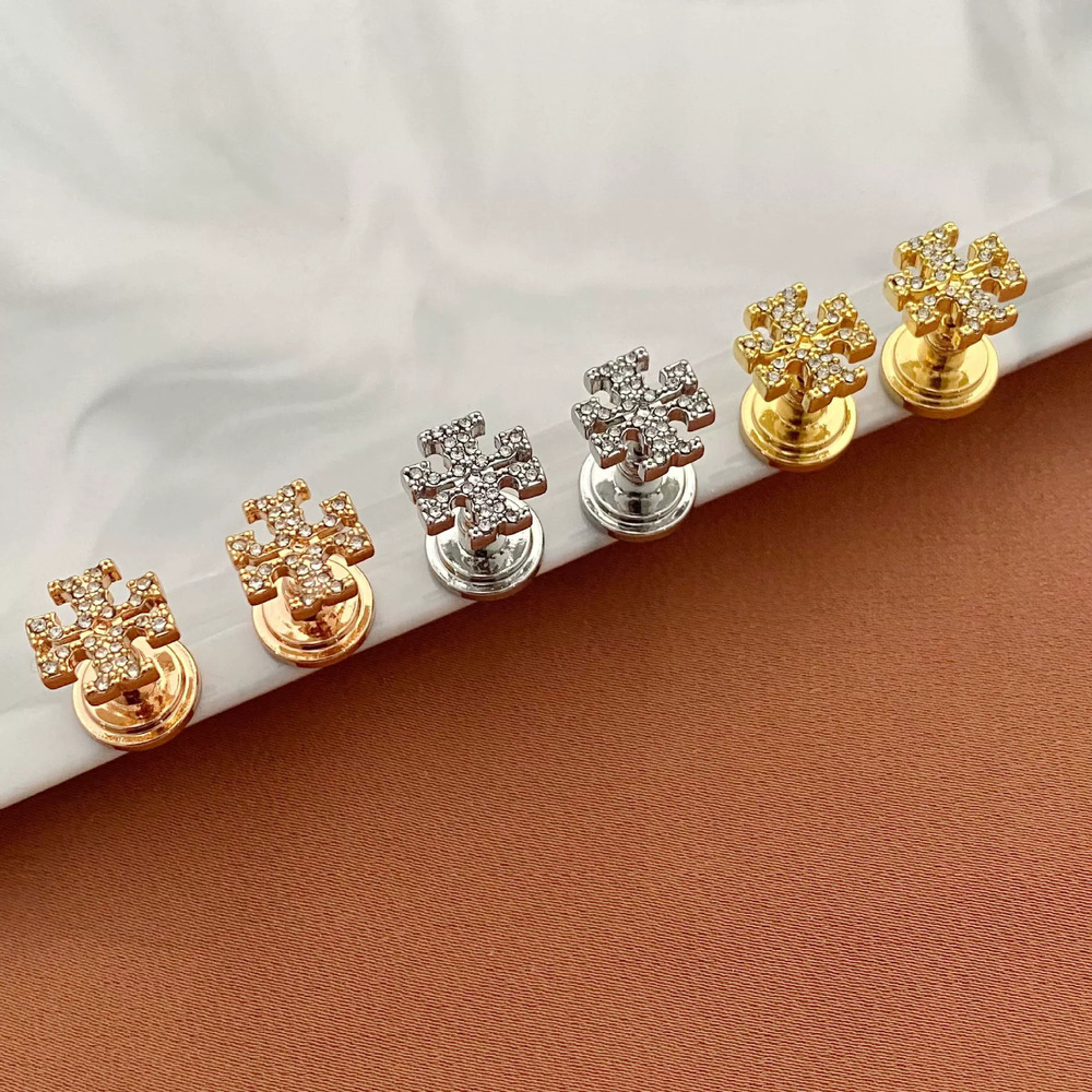 Tory Burch Rhinestone Letter Stud Earrings Metal